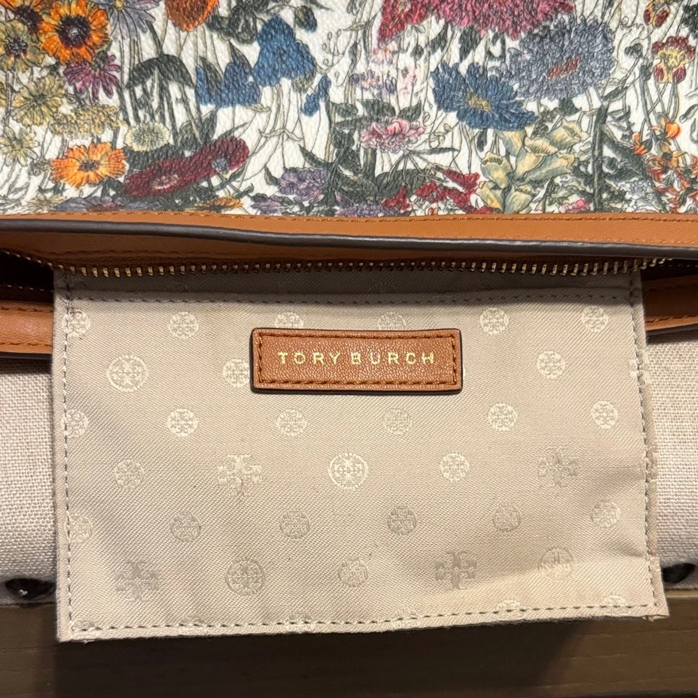 Tory Burch Floral Cosmetic Pouch in Cream, Brown, Blue, Pink